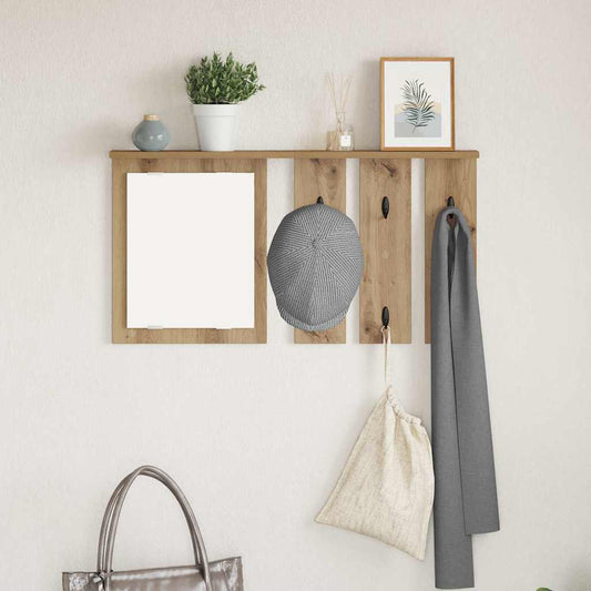 Porte-manteau mural avec miroir chêne artisanal 85 x 10 x 45 cm