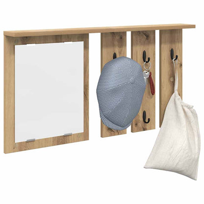 Porte-manteau mural avec miroir chêne artisanal 85 x 10 x 45 cm