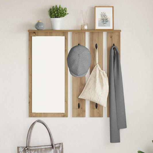 Porte-manteau mural avec miroir chêne artisanal 84 x 10 x 80 cm