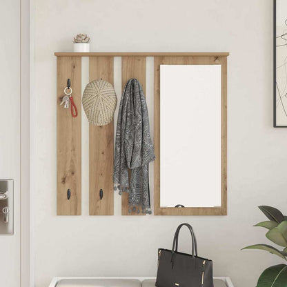 Porte-manteau mural avec miroir chêne artisanal 84 x 10 x 80 cm