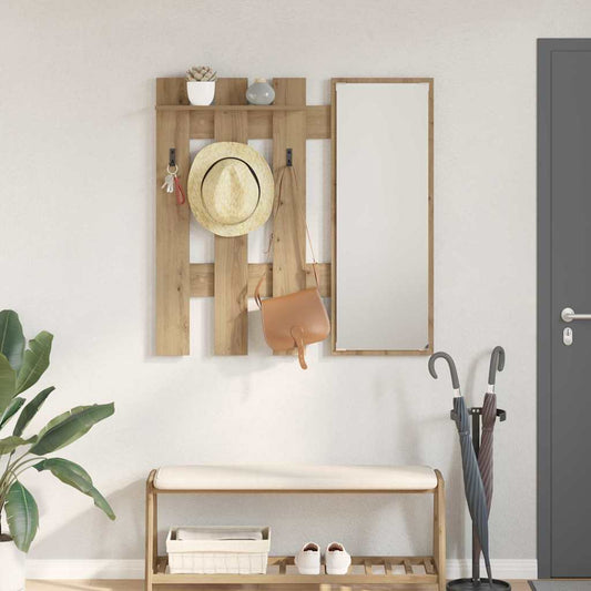 Porte-manteau mural avec miroir Chêne artisan 100 x 10 x 100 cm