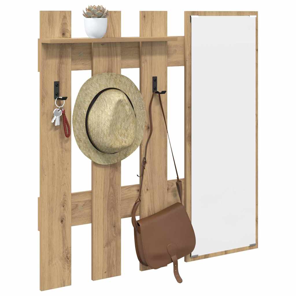 Porte-manteau mural avec miroir Chêne artisan 100 x 10 x 100 cm