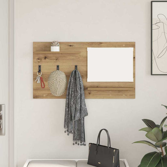 Porte-manteau mural avec miroir chêne artisanal 90 x 10 x 50 cm