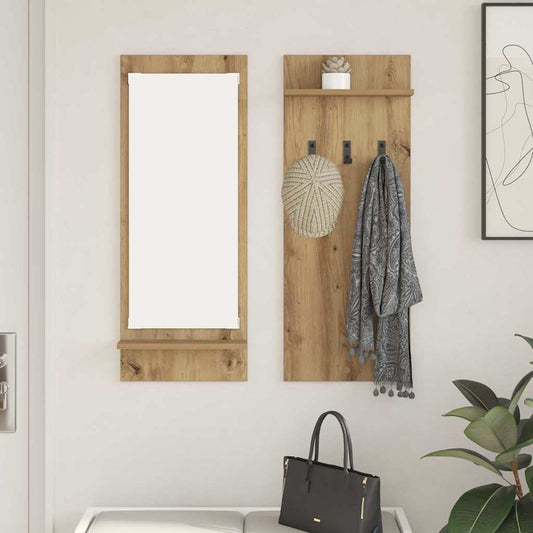 Porte-manteau mural avec miroir chêne artisanal 70 x 10 x 90 cm