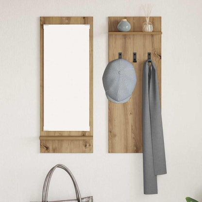 Porte-manteau mural avec miroir chêne artisanal 70 x 10 x 90 cm