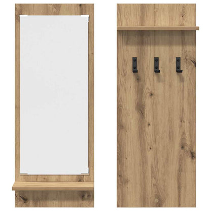 Porte-manteau mural avec miroir chêne artisanal 70 x 10 x 90 cm