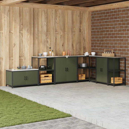 Meuble de rangement de cuisine avec étagère Vert olive Acier