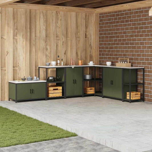 Meuble de rangement de cuisine avec étagère Vert olive Acier