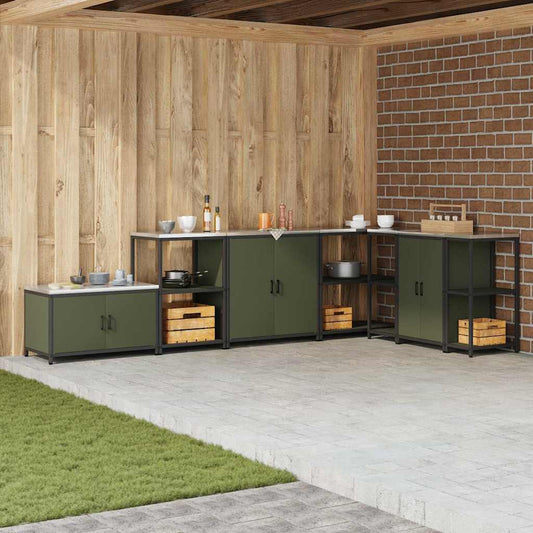 Meuble de rangement de cuisine avec étagère Vert olive Acier