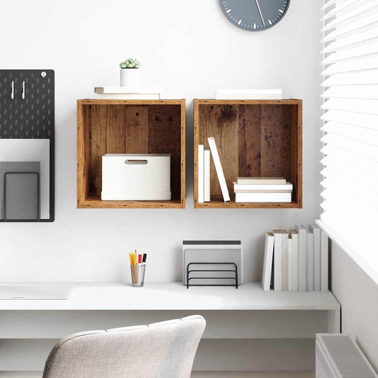 Meuble mural avec étagère 2 pcs Bois ancien 37 x 37 x 37 cm