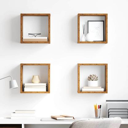 Étagères murales avec étagère 4 pcs Bois ancien 26 x 15 x 26 cm