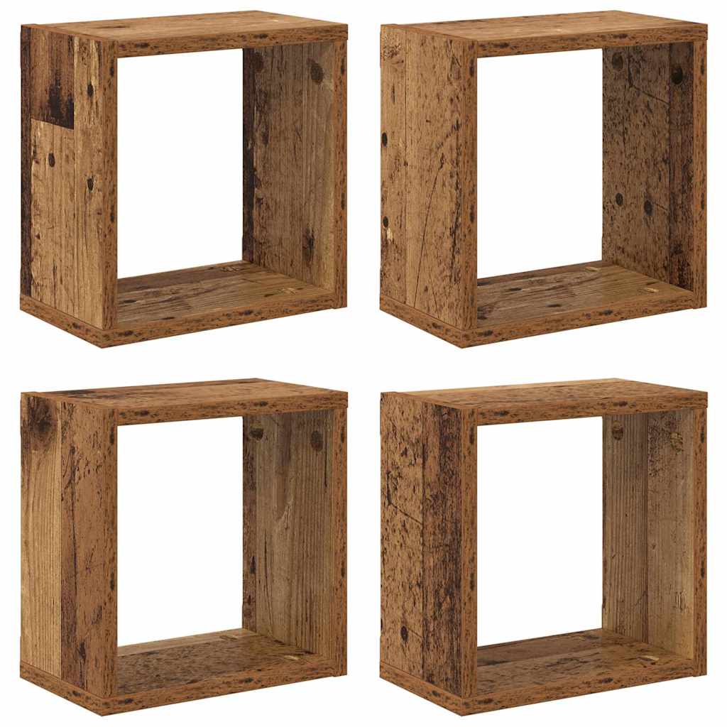Étagères murales avec étagère 4 pcs Bois ancien 26 x 15 x 26 cm