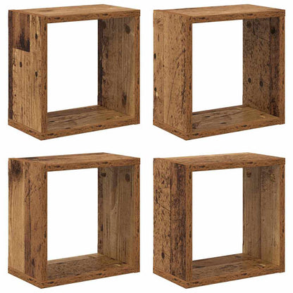 Étagères murales avec étagère 4 pcs Bois ancien 26 x 15 x 26 cm
