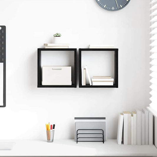 Étagères murales avec étagère 2 pcs Chêne noir 26 x 15 x 26 cm