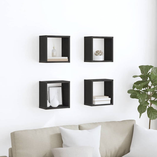 Étagères murales avec étagère 4 pcs Chêne Noir 26 x 15 x 26 cm