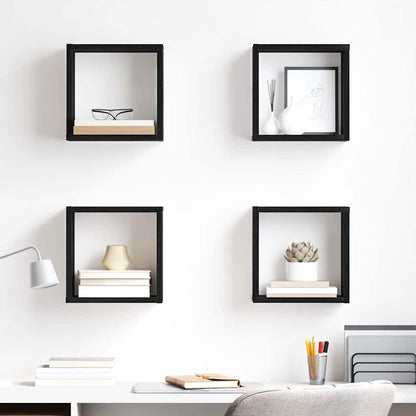 Étagères murales avec étagère 4 pcs Chêne Noir 26 x 15 x 26 cm