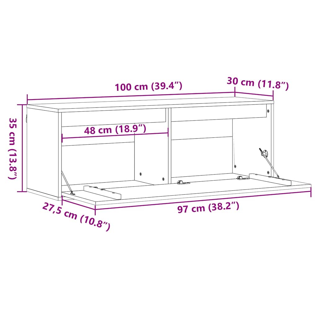 Meuble mural Marron cire 100 x 30 x 35 cm Bois massif en pin