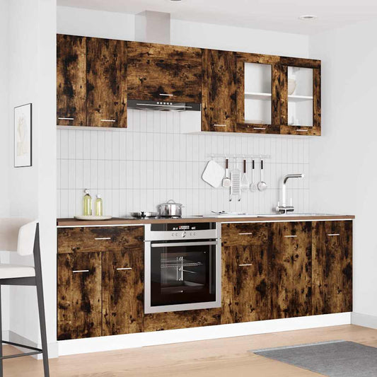 Ensemble de meubles de cuisine avec tiroir 8 pcs Chêne fumé