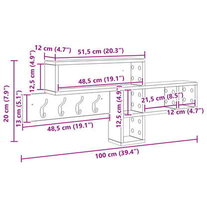 Porte-manteau mural avec étagère Chêne fumé 100 x 12 x 43,5 cm