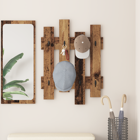Porte-manteau mural Montage mural Bois ancien 60 x 3 x 82 cm